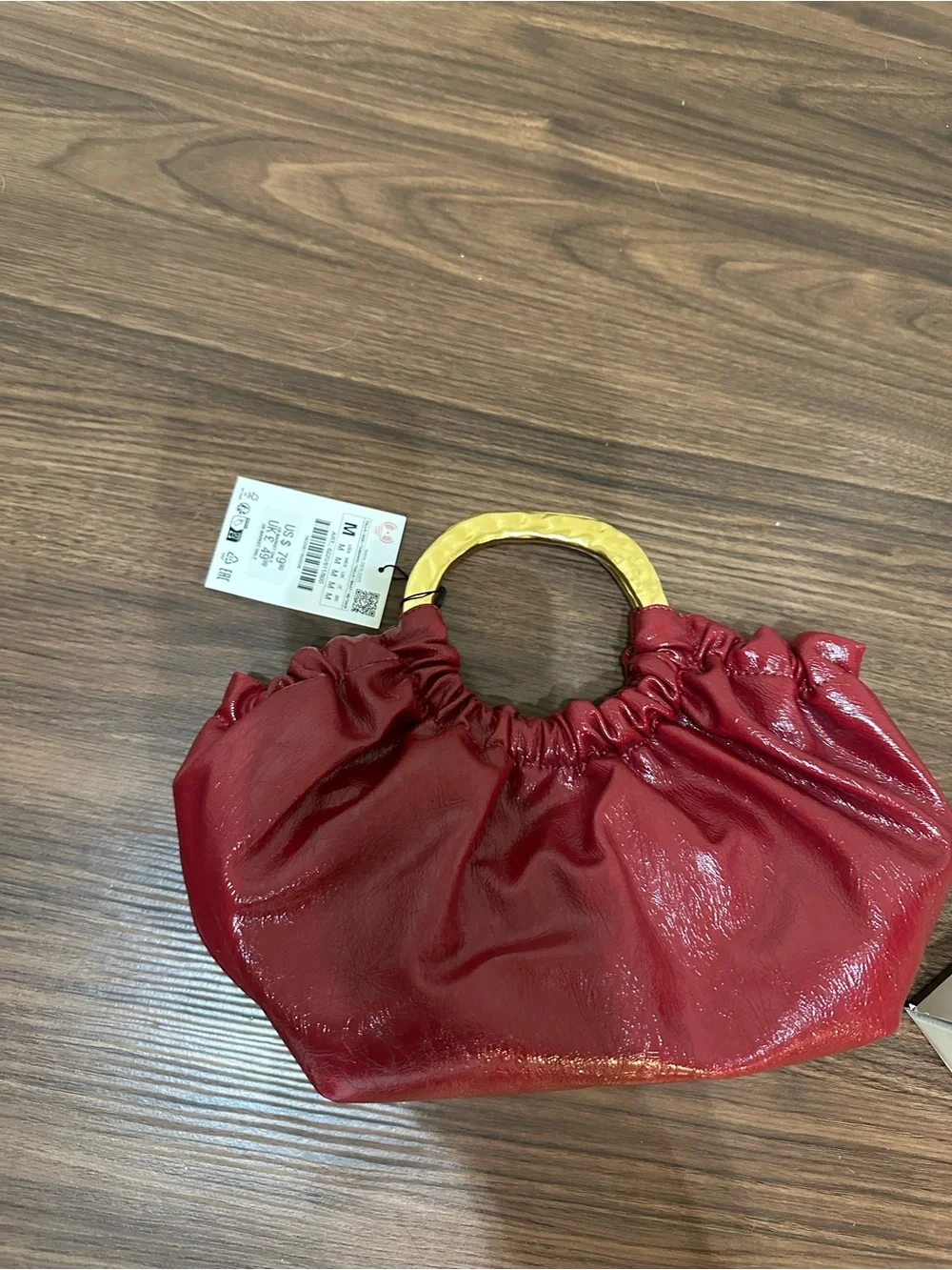 Zara Red Clutch with Gold Ring Handle